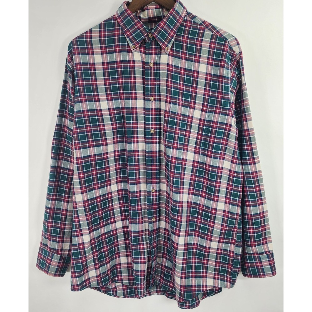Vintage LL Bean G200 Plaid Shirt Men's L Lightweight Flannel USA Button Down